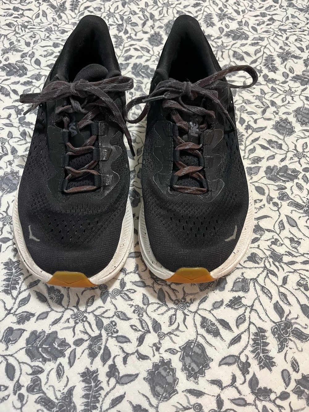 Women Hoka Kawana Black Athletic Sneakers with White Sole